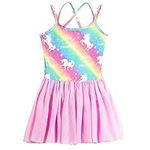 Sylfairy Toddler/Girls Dance Skirts Camisole Leotard with Cute Tutu Dress for Dance Gymnastics and Ballet Unicorn Rainbow