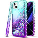 STARSHOP iPhone 13 Case, with [Tempered Glass Screen Protector Included] Liquid Bling Sparkle Floating Glitter Quicksand Spot Diamond Phone Cover Girls Women Cute, for iPhone 13 -Aqua/Purple