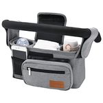 Universal Stroller Organizer with Insulated Cup Holder by Momcozy - Detachable Phone Bag & Shoulder Strap, Fits for Stroller like Uppababy, Baby Jogger, Britax, BOB, Umbrella and Pet Stroller (Grey)