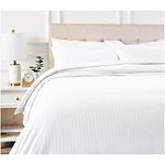 Amazon Basics Deluxe Microfiber 3 Piece Duvet Cover Set, Full/Queen, Bright White, Striped