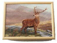 Robert E Fuller's Red Stag Lap Tray, Light Oak Frame, Luxury Bean Bag Cushion, Heat, Stain and Scratch Resistant Melamine, Wildlife Gift (LAPTRAY | RED STAG | LIGHT OAK FRAME)