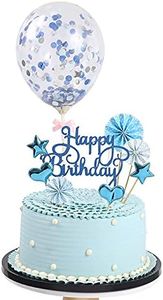 FWE Folding fan balloon cake top decoration, cake top decoration happy birthday cake top decoration cake decoration supplies (8 pieces)(Blue)