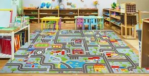 Capslpad Sky Blue Car Road Kid Rug 