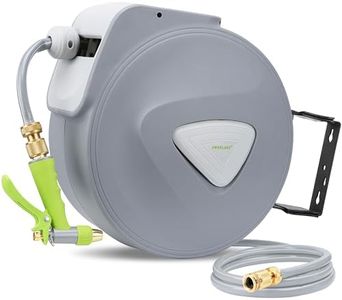SWANLAKE Retractable Hose Reel, 20M Pressure Garden Water Hose Reel with Brass Nozzle, 180° Swivel Bracket Wall-Mounted, Automatic Rewind, Lock at Any Length, Slow Return System