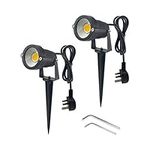 Youngine 2 Pack Outdoor Landscape Lighting 5W COB LED Spotlights for Garden Lawn Wall Yard Path with Spiked Stand and Plug Adapter (Warm White)