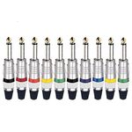 HAKUHO 10-Pack Audio 1/4" Plugs TS Plugs Solder Type for Guitar, Instrument, Speaker/Microphone/Patch Cables - 6.35mm Male 1/4 Inch Plug (Multi color, 10)