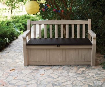 Keter Eden 265L Outdoor Storage Bench – Beige/Brown, All-Weather Garden Box