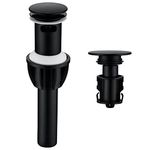 Bathroom Vessel Sink Drain with overflow - 1 3/4 Inch Bathroom Sink Stopper, Push and Seal Pop up Sink Drains, Bathroom Sink Vanity Assembly with Strainer, Anti Clogging, Black