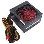 PC Power Supply, 600W Red Fan ATX 24PIN 14cm 115/230V Adjustable Desktop Computer Power Supply(US plug)