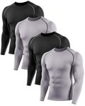 Celfaeree 4 Pack Compression Shirts Men Long Sleeve Workout Underhirts Athletic Running Base Layer Rash Guard T-Shirts Black/Gray/Black/Gray L