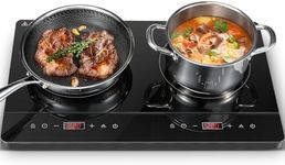 KICHPOWER Double Induction Hob, Portable Induction Cooker, Black Glass Plate, 2800W, Independent Touch Control, 8 to10 Power Levels,10 Temperature Setting, 3 Hour Timer, Child Safety Lock, with Plug