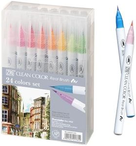 Kuretake Zig Clean Color Real Brush 24 colors set, Brush tip marker pens, for Professional and Artist, coloring, drawing, calligraphy, lettering, Made in Japan