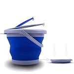 Collapsible Plastic Bucket Pail Fishing Bucket Portable Outdoor Travelling Foldable Multipurpose Bait Bucket Container with Aeration Lid Cover for Ventilation with Handle Blue 5L/10L (10L/2.64Gal)