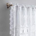 Warm Home Designs Pair of 2 White Color Standard Length 54” (W) x 84” (L) Semi Sheer Lace Curtain Panels & Attached Valances with 6 Tassels. Classic Elegant English Rose Pattern. L White 84”