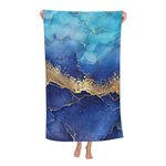 DADABULIU Bath Towel Blue Marble Abstract Gold Beach Towels Soft Absorbent Washcloths Quick Dry Luxury Hotel Quality Towelling for Adults Kids Bathroom Spa Gym Swimming 31.5 x 51.2 Inch Oversized