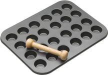 MasterClass Non Stick Mini Tart Tins with Pastry Tamper, 24 Hole Mini Tart Tray, Robust 1 mm Thick Carbon Steel, 35 x 27cm (14 x 11''), Grey