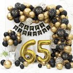 65th Birthday Decorations for Men Women, Black and Gold 65th Birthday Balloons Set Party Decorations with Happy 65th Birthday Decorations Banner，Black and Gold Balloons for 65th Birthday Party