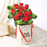 FlowerAura Fresh Live Flower Bouquet of 12 Red Roses In FA "Happy Birthday" Box For Birthday Gift & Gift For Girlfriend, Boyfriend, Colleagues, Reatives, Husband, Wife & Parents (Same Day Delivery)