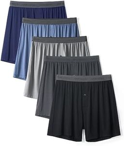 DAVID ARCHY Mens Underwear Bamboo Rayon Boxers for Men Breathable and Cool Men's Boxer Shorts with Button Fly 3 or 5 Pack, Light Blue/Navy Blue/Black/Gray/Dark Gray, Medium