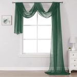 DONREN Dark Hunter Green Sheer Window Scarf Valance - Christmas Decor Luxury Soft Semi Sheer Scarf for Window Wedding Arch Sheer Curtains Scarf (1 Panel,52 x 216 Inch Length)