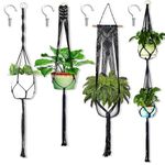 Macrame Plant Hangers, 4 Pack Handmade Natural Cotton Rope Hanging Planters for Indoor Plants, Hanging Plant Holder Stand for Boho Decorations with 4 Hooks (4 Pieces Black)