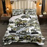 Kids Camouflage Construction Vehicles Comforter Boys Cartoon Camo Truck Crane Bedding Set for Teens Cute Machinery Tractor Comforter Set Construction Site Cars Quilt Set 2Pcs,Twin Size Room Decor