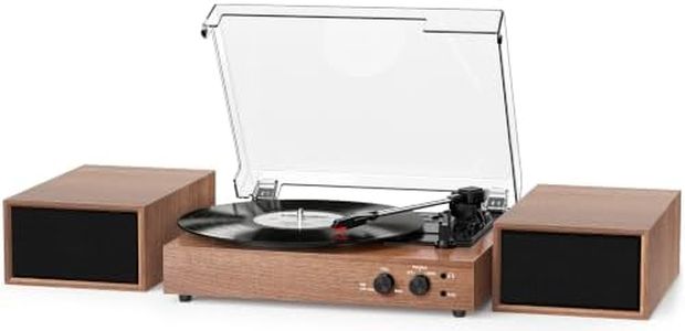 Vinyl Record Player with External Stereo Sound,Bluetooth, 3-Speed Turntable