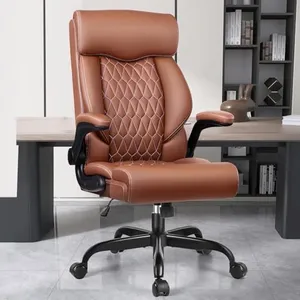 BestGlory High Back Executive Office Chair - Ergonomic Computer Desk with Rocking Function, Leather Managerial with Adjustable Flip-Up Armrests and Lumbar Support