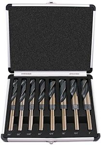 EFFICERE 8-Piece Premium 1/2” Reduced Shank Silver and Deming Large Drill Bit Set in Aluminum Carry Case, M2 High Speed Steel, 135-Degree Split Point | SAE Inch Size 9/16” - 1” by 1/16th Increment