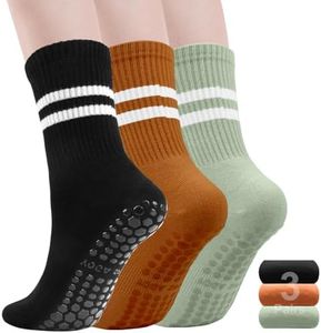 Pilates Grip Socks For Women,Reformer Pilates Socks|Yoga Socks with Grips|Non-Slip Grip Socks|Grippy Socks|Barre Socks|Non Slip Socks for Barre, Dance,Yoga (Standard, Black/Orange/Green- 3 Pairs)