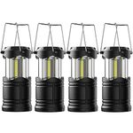 Lichamp 4 Pack LED Camping Lanterns, Battery Powered Camping Lights COB Super Bright Collapsible Flashlight Portable Emergency Supplies Kit, Black