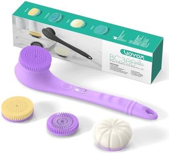 VOYOR Cepillo Espalda Ducha Cepillo Cerdas Naturales Electrico Cepillo Exfoliante Corporal Cabezal De Cepillo Giratorio Bidireccional 4 en 1 Cepillo Ducha Limpieza De La Piel, Masaje (Morado)
