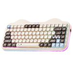 YUNZII C75 Wireless Mechanical Keyboard, 75% Layout Hot Swappable Creamy Keyboard NKRO, PBT MOA Keycaps RGB Backlit Gasket Mount, Cute Cake Design BT5.0/2.4G/USB-C (Choco, Milk V2 Linear Switch)