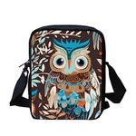 Kuiaobaty Novelty Owl Print Small Crossbody Bags for Women Portable Pouch, Folk Art Birds Girls Messenger Bag for Shopping and Travel