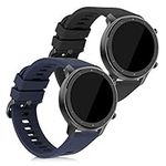 kwmobile Straps Compatible with Huami Amazfit GTR (47mm) / GTR 2 / GTR 2e / GTR3 / GTR 3 Pro Straps - 2X Replacement Silicone Watch Bands - Black/Dark Blue