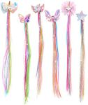 Ideal Swan Unicorn Hair Extensions Clip for Children - 6 Sets Colored Curly Clips， Cute Accessories Kids Girls， Rainbow Thick Wig in Fake Bangs (Straight Hair 01)