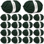 Inhand Dark Green Chunky Chenille Yarn for Hand Knitting,Thick Bulky Christmas Blanket Yarn for Crocheting,Soft Fluffy Yarn for Crochet Holiday Gifts for Women/Beginners,18 Pack (29.5Yds/8.4oz Each)