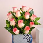 FlowerAura Fresh Live Flower Bouquet of 10 Pink Roses in FA Box For Birthday Gift, Anniversary Gift, Wedding Gift, Congratulations Gift & Gift For Special Occasions (Same Day Delivery)