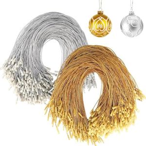 JUNEBRUSHS 600Pcs Christmas Ornament Hooks, Ornament Hangers with Snap Ornament String for Christmas Tree Holiday Party Hanging Decorations Ropes Easy and Fast Locking (Gold Silver)