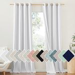 NICETOWN 100% Absolutely Blackout Linen Curtains with Thermal Insulated White Liner, White, 52 Inches Wide, 90 inches Length Energy Saving Curtains for Living Room 2 Panels Set, Vertical Blinds