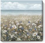 Canvas Wall Art Beach Floral Wall Picture Coastal Boho Farmhouse Daisy Flowers Nautical Sea Ocean Wildflowers Canvas Print Vintage Artwork for Small Rustic Bathroom Bedroom Living Room Office Décor