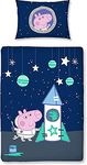 Peppa Pig Official Peppa George Pig Toddler Cot Cover | Space Rocket Design | Children’s Kids Bedding Set & Pillowcase, Blue, Junior Duvet