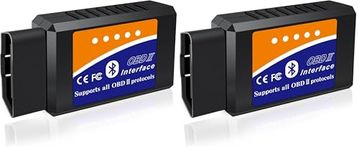 OBD2 Bluetooth Scanner Code Reader Reset for iOS iPhone Android Windows, Auto Car Diagnostic Scan Tool OBDII Adapter for Check Engine Light for Torque, OBD Fusion, Car Scanner App (Pack of 2)