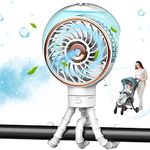 Dancial Misting Stroller Fan, Clip-on Personal Desk Fan with Flexible Tripod, 3 Speeds USB Rechargeable Fan, Battery Portable Handheld Fan for baby Stroller, Camping, Tent, Beach, Office White