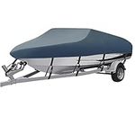 NEVERLAND Trailerable Boat Cover Waterproof Heavy Duty Marine Grade Polyester Canvas Fits Bass Boat, V-Hull,Tri-Hull,Ski,Pro-Style, Runabouts, Fishing Boats（Boat Length 17-19ft, Beam Width up to 102"）