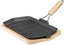 Navaris Sizzling Cast Iron Skillet Set - Fajita Grill Pan with Removable Handle for Fajitas, Steak, Sizzler Dishes 34 x 20.5cm - Includes Wood Trivet