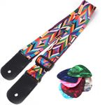 MOCKING BIRD Guitar Strap for Acoustic Adjustable Buckle Electric Guitar Strap with 5 Picks Polyester Guitar Belt For Acoustic/Bass/Electric Guitars (Rainbow)