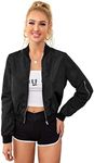 OYOANGLE Women's Lightweight Bomber Biker Jacket Zip up Windbreaker Crop Bomber Jacket Coat Black XS