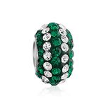 Green White Striped Crystal Spacer Charm Bead For Women For Teen Fits European Charm Bracelet Core .925 Sterling Silver