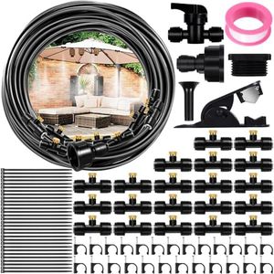 ZQEJEFD Brumisateur Terrasse Exterieur, Kit d’Irrigation Système de Brumisateur Extérieur 18M avec 20 Buses de Brume avec Joint en T, Kit de Tuyau Brumisateur par Brume pour Jardin Parasols, Piscine